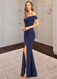 Katharine Trumpet/Mermaid Off-the-Shoulder Floor-Length Stretch Crepe Bridesmaid Dress With Split Front STAP0013175