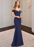 Katharine Trumpet/Mermaid Off-the-Shoulder Floor-Length Stretch Crepe Bridesmaid Dress With Split Front STAP0013175