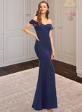 Katharine Trumpet/Mermaid Off-the-Shoulder Floor-Length Stretch Crepe Bridesmaid Dress With Split Front STAP0013175