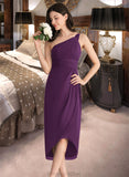 Lucille Sheath/Column One-Shoulder Asymmetrical Chiffon Bridesmaid Dress With Ruffle STAP0013176