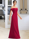 Renata Sheath/Column Off-the-Shoulder Floor-Length Bridesmaid Dress With Ruffle STAP0013177