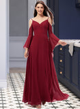 Gabriela A-line V-Neck Floor-Length Chiffon Bridesmaid Dress STAP0013178