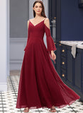 Gabriela A-line V-Neck Floor-Length Chiffon Bridesmaid Dress STAP0013178