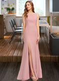 Mckayla Sheath/Column Scoop Neck Floor-Length Chiffon Bridesmaid Dress With Split Front STAP0013179