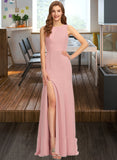 Mckayla Sheath/Column Scoop Neck Floor-Length Chiffon Bridesmaid Dress With Split Front STAP0013179