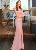 Mckayla Sheath/Column Scoop Neck Floor-Length Chiffon Bridesmaid Dress With Split Front STAP0013179