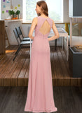 Mckayla Sheath/Column Scoop Neck Floor-Length Chiffon Bridesmaid Dress With Split Front STAP0013179