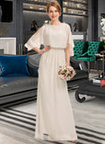 Averie Sheath/Column Scoop Neck Floor-Length Chiffon Bridesmaid Dress With Cascading Ruffles STAP0013180