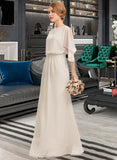 Averie Sheath/Column Scoop Neck Floor-Length Chiffon Bridesmaid Dress With Cascading Ruffles STAP0013180