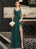 Emilia A-Line V-neck Floor-Length Chiffon Bridesmaid Dress With Ruffle Bow(s) Split Front STAP0013181