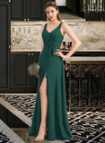 Emilia A-Line V-neck Floor-Length Chiffon Bridesmaid Dress With Ruffle Bow(s) Split Front STAP0013181