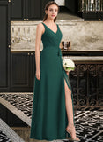 Emilia A-Line V-neck Floor-Length Chiffon Bridesmaid Dress With Ruffle Bow(s) Split Front STAP0013181