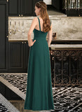 Emilia A-Line V-neck Floor-Length Chiffon Bridesmaid Dress With Ruffle Bow(s) Split Front STAP0013181