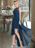 Akira A-Line Scoop Neck Asymmetrical Chiffon Lace Bridesmaid Dress STAP0013182