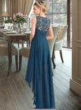 Akira A-Line Scoop Neck Asymmetrical Chiffon Lace Bridesmaid Dress STAP0013182