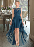 Akira A-Line Scoop Neck Asymmetrical Chiffon Lace Bridesmaid Dress STAP0013182