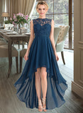 Akira A-Line Scoop Neck Asymmetrical Chiffon Lace Bridesmaid Dress STAP0013182