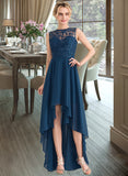 Akira A-Line Scoop Neck Asymmetrical Chiffon Lace Bridesmaid Dress STAP0013182