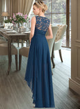 Akira A-Line Scoop Neck Asymmetrical Chiffon Lace Bridesmaid Dress STAP0013182