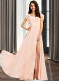 Emilie A-Line Square Neckline Floor-Length Bridesmaid Dress With Split Front STAP0013186