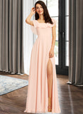 Emilie A-Line Square Neckline Floor-Length Bridesmaid Dress With Split Front STAP0013186