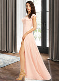 Emilie A-Line Square Neckline Floor-Length Bridesmaid Dress With Split Front STAP0013186