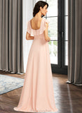 Emilie A-Line Square Neckline Floor-Length Bridesmaid Dress With Split Front STAP0013186