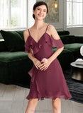 Allison A-Line V-neck Knee-Length Chiffon Bridesmaid Dress With Cascading Ruffles STAP0013188