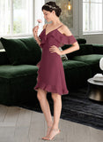 Allison A-Line V-neck Knee-Length Chiffon Bridesmaid Dress With Cascading Ruffles STAP0013188