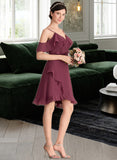 Allison A-Line V-neck Knee-Length Chiffon Bridesmaid Dress With Cascading Ruffles STAP0013188