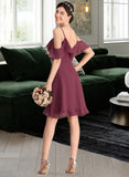 Allison A-Line V-neck Knee-Length Chiffon Bridesmaid Dress With Cascading Ruffles STAP0013188