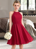 Amanda A-Line Scoop Neck Knee-Length Chiffon Bridesmaid Dress With Ruffle Bow(s) STAP0013189