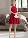 Amanda A-Line Scoop Neck Knee-Length Chiffon Bridesmaid Dress With Ruffle Bow(s) STAP0013189