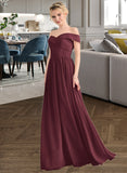 Vivienne A-Line Off-the-Shoulder Floor-Length Chiffon Bridesmaid Dress With Ruffle STAP0013190