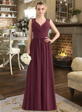 Moira A-Line V-neck Floor-Length Chiffon Lace Bridesmaid Dress With Ruffle Bow(s) STAP0013191