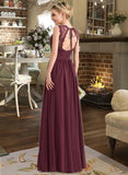 Moira A-Line V-neck Floor-Length Chiffon Lace Bridesmaid Dress With Ruffle Bow(s) STAP0013191