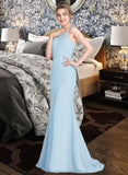 Brielle Trumpet/Mermaid Scoop Neck Sweep Train Chiffon Tulle Bridesmaid Dress With Ruffle STAP0013194