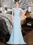 Brielle Trumpet/Mermaid Scoop Neck Sweep Train Chiffon Tulle Bridesmaid Dress With Ruffle STAP0013194