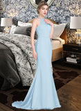 Brielle Trumpet/Mermaid Scoop Neck Sweep Train Chiffon Tulle Bridesmaid Dress With Ruffle STAP0013194