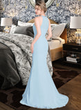 Brielle Trumpet/Mermaid Scoop Neck Sweep Train Chiffon Tulle Bridesmaid Dress With Ruffle STAP0013194