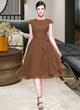 Jeanie Chiffon Knee-length Bridesmaid Dress with Cap Sleeves And Sashes STAP0013195