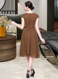 Jeanie Chiffon Knee-length Bridesmaid Dress with Cap Sleeves And Sashes STAP0013195