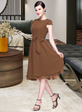 Jeanie Chiffon Knee-length Bridesmaid Dress with Cap Sleeves And Sashes STAP0013195