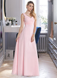 Emilia Empire V-Neck Floor-Length Chiffon Bridesmaid Dress With Ruffle STAP0013196