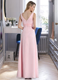 Emilia Empire V-Neck Floor-Length Chiffon Bridesmaid Dress With Ruffle STAP0013196