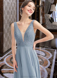 Una A-Line V-neck Floor-Length Bridesmaid Dress STAP0013199