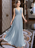 Una A-Line V-neck Floor-Length Bridesmaid Dress STAP0013199