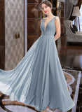 Una A-Line V-neck Floor-Length Bridesmaid Dress STAP0013199