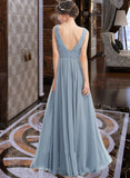 Una A-Line V-neck Floor-Length Bridesmaid Dress STAP0013199