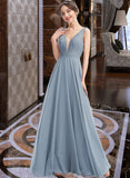 Una A-Line V-neck Floor-Length Bridesmaid Dress STAP0013199